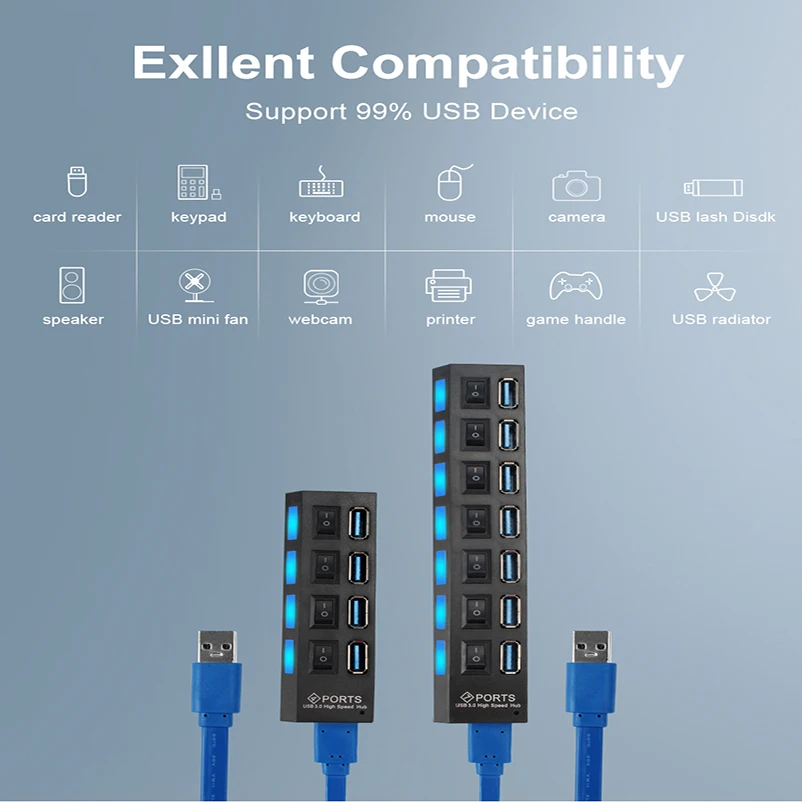 Usb-хаб 3 0 4/7 портов Micro USB сплиттер-концентратор с адаптером питания мульти C Hab
