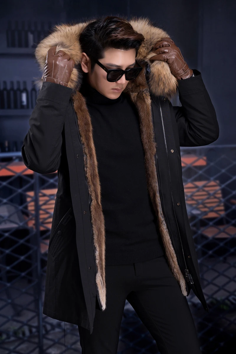 

JKP Winter Full Mink Fur Liner To Overcome The Long Coat In The Coat Raccoon Fur Collar Fur Men's Warm Fur Coat