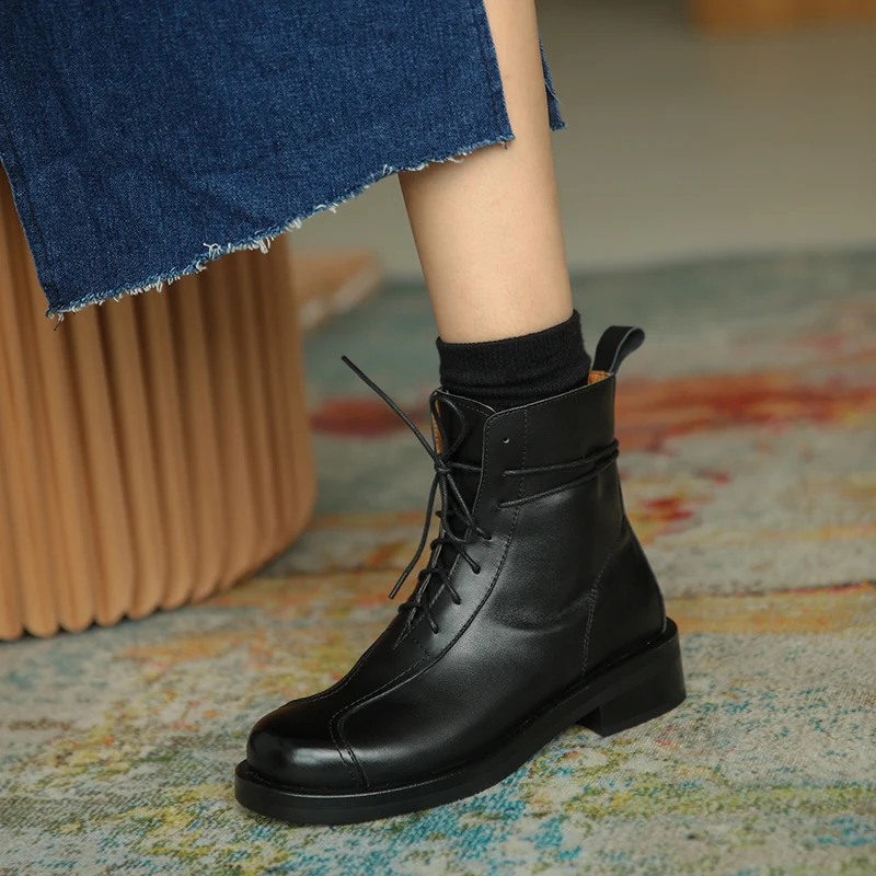 

MORAZORA 2020 2020 New Brand fashion women brand boots genuine leather boots comfortable med heels round toe ankle boots
