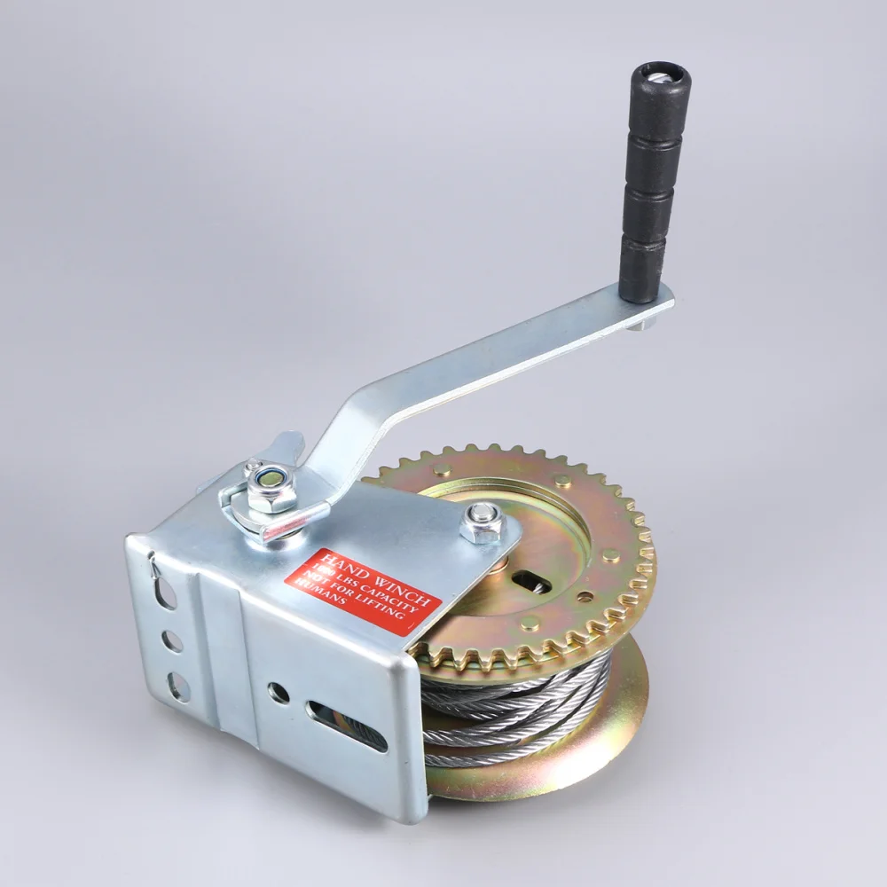 

1000LB 450KG Hardened Steel Gears Safety Hand Winch Crank Polyester Webb Strap Gear Portable Winch ATV Boat Trailer