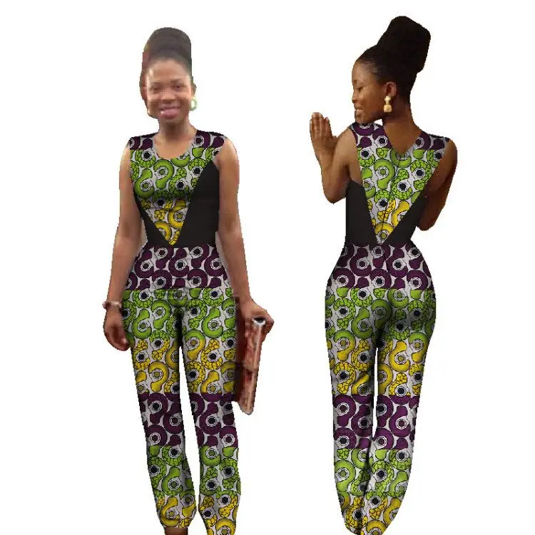 

Stock Size Low Price Africa Cotton Wax Print Romper African Bazin Riche Sexy Jumpsuit For Women WY1424