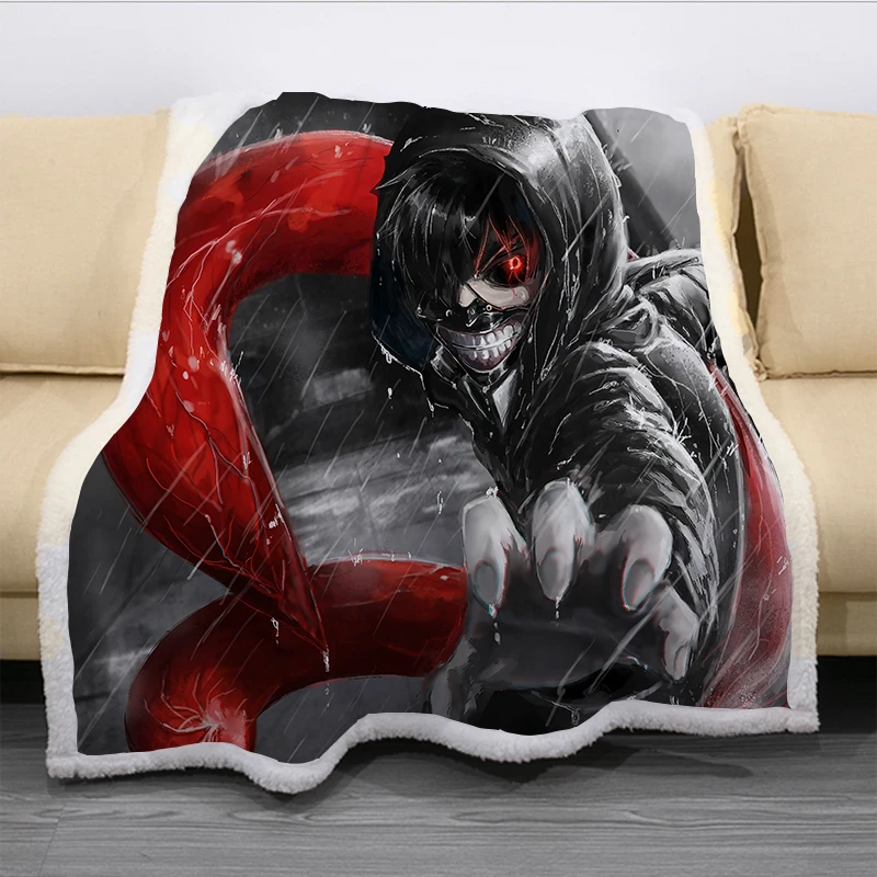 

Tokyo Ghoul Cartoon Funny Character Blanket 3D Print Sherpa Blanket on Bed Home Textiles Dreamlike Style 04