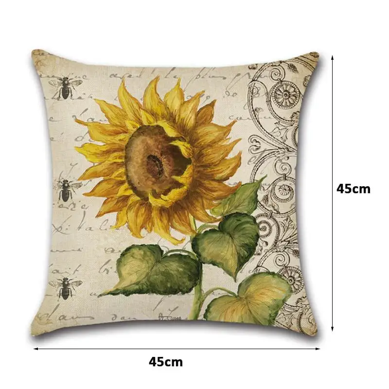 

Sun Flower Pillow Case Cotton Linen Decorative Pillowcases Red Flower Throw Pillow Cover 45x45cm Square Pillow Cover