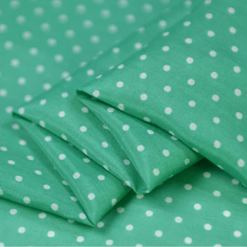 Смешанная шелково хлопковая ткань мини в белый горошек с зеленым низом SCT454|Ткань|