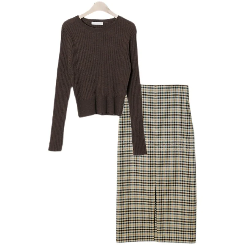 Женский трикотажный костюм из двух предметов вязаная юбка с высокой талией и в