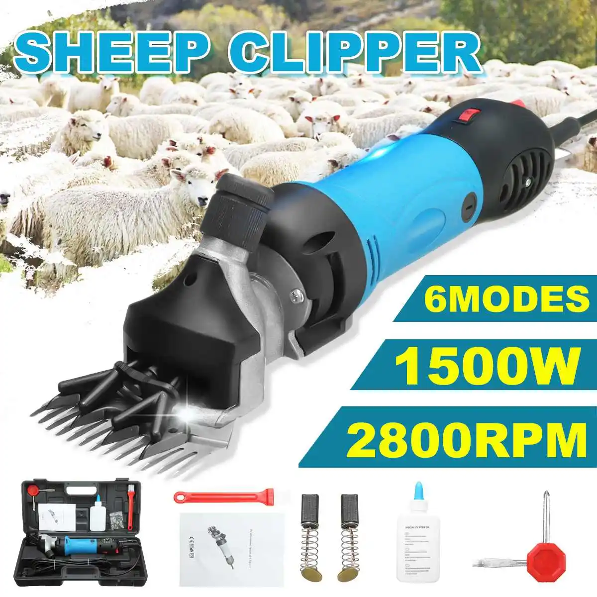

1500W 6 speed Electric Sheep Pet Hair Clipper Shearing Kit Shear Wool Cut Goat Pet Animal Shearing Supplies Farm Cut Machine