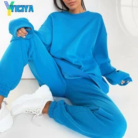 yiciya women two piece sets long sleeve loose sweatshirts jogger pant suits female street tracksuits trousers y2k met top pants