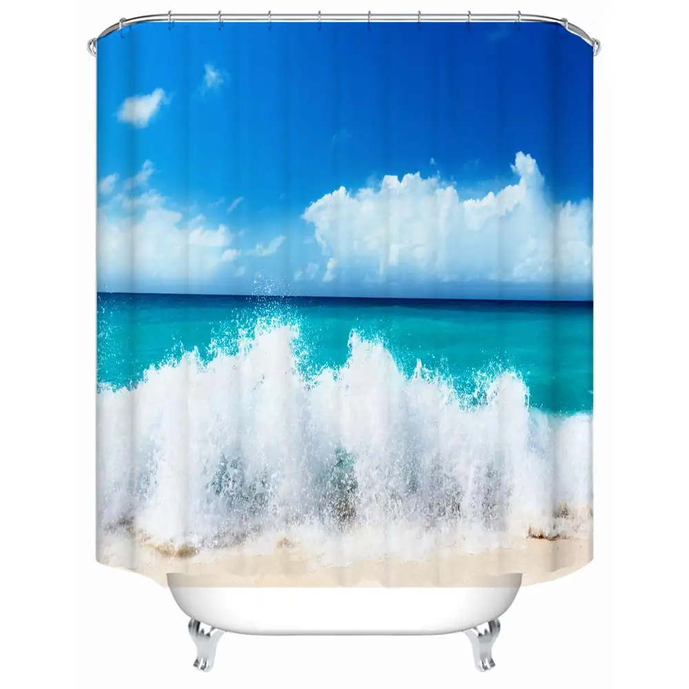 Голубое небо красивые пляжные волны полиэстер печать водонепроницаемый плесени