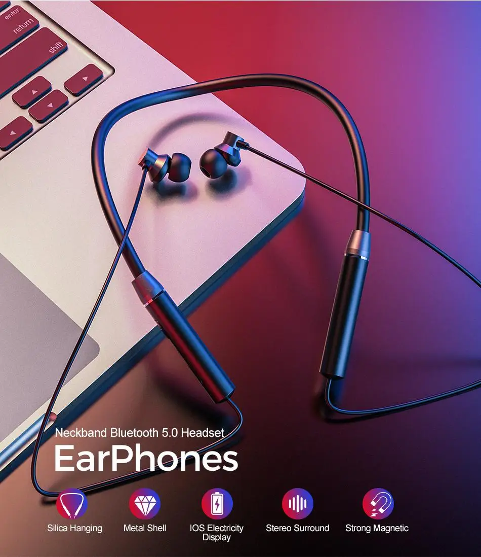 Беспроводные наушники Bluetooth 5,0, шумоподавление, Hi-Fi стерео магнитные наушники-вкладыши, спортивные водонепроницаемые наушники IPX5