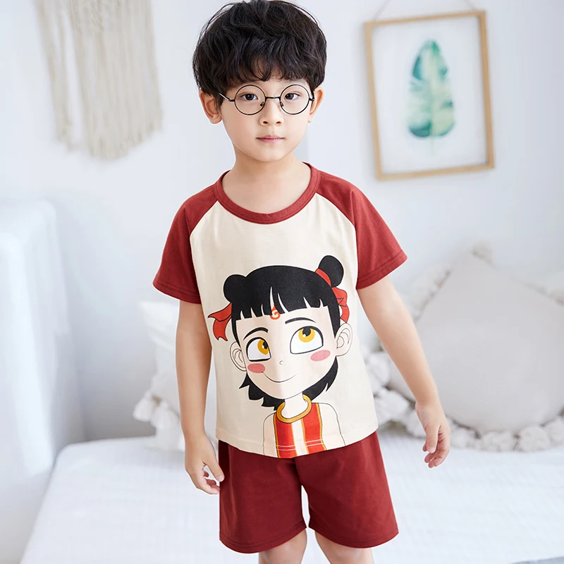 Детский пижамный комплект летняя домашняя одежда для мальчиков и девочек