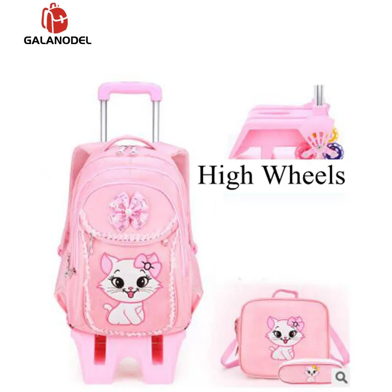 Детская дорожная сумка на колесиках рюкзак тележка для школы девочек милый