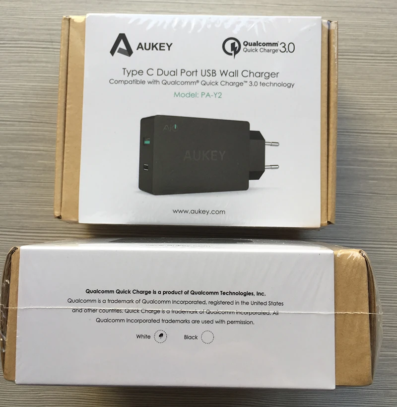 Зарядное устройство AUKEY 2 USB type C Quick Charge 3,0, портативное настенное быстрое зарядное устройство, двойное USB, для путешествий,, быстрый кабель USB C to C, быстрая зарядка