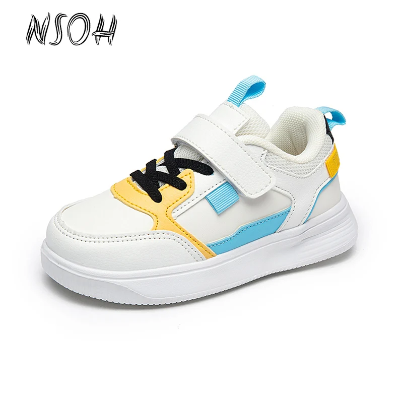

NSOH New Spring Children's Sneakers Soft Leather Sneakers For Boys Non-slip Wear-resistant Kids Shoes Students Running Shoes
