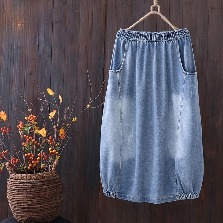 

Повседневные женские летние юбки-трапеция средней длины с карманами из натуральных факторов DM001