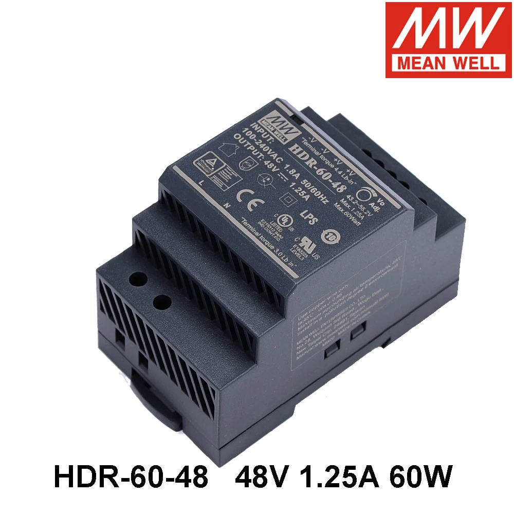 

Taiwan MEAN WELL HDR-60-48 85-264VAC To DC 48V 1.25A 60W Meanwell Single Output Industrial Din Rail Switching Power Supply