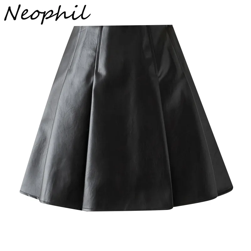 

Neophil 2021 Women A-Line Pleated Mini Skirts Pu Faux Leather High Waist Short Skater Skirt Vintage Ball Gown Jupe Femme S21841