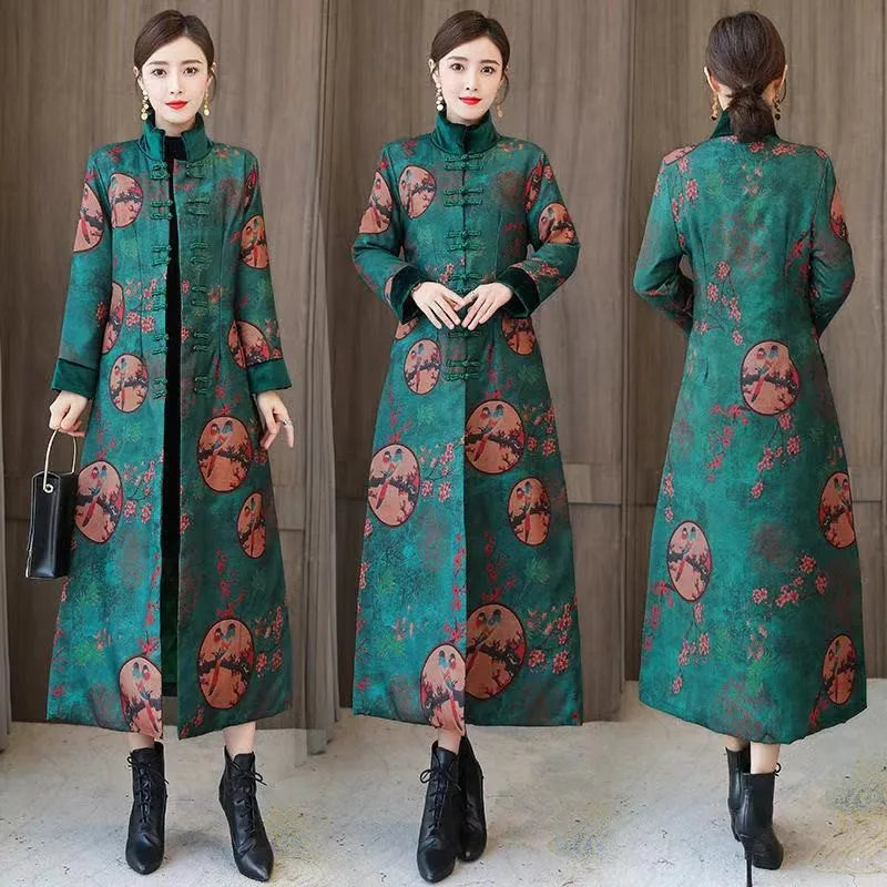 Embroidery Chinese Style Retro Women Cheongsam X-long Wool Cashimere Coat Warm Coats Elegant Fashion Clothes Personal | Женская одежда