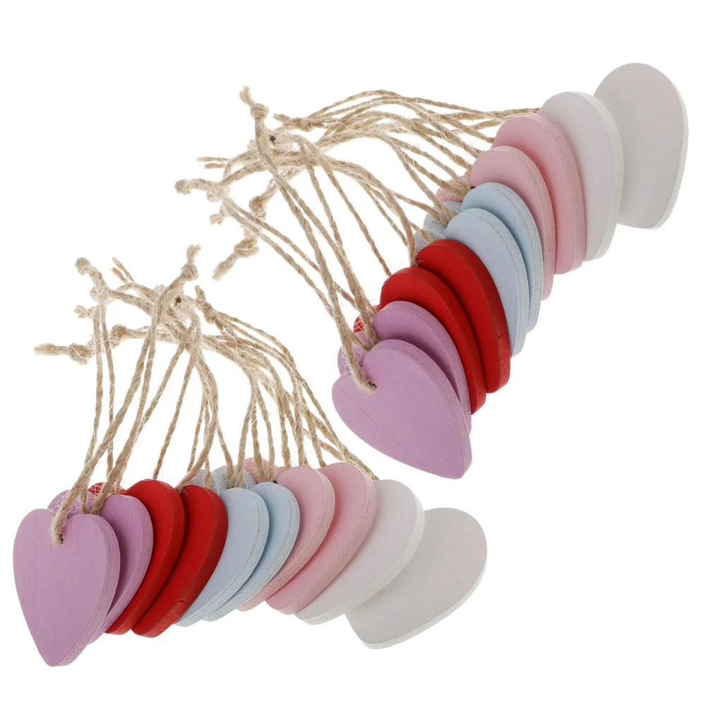 

Mixed Color Lovely Wooden Hearts Pendants Blank Tags Wedding Favors Vintage Ornaments Home Party Decoration