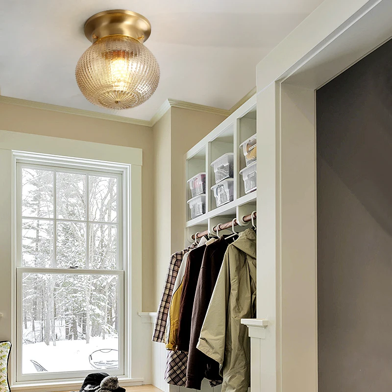 

Nordic brass aisle ceiling lamp modern corridor balcony entrance hallway creative personality pineapple glass lamps