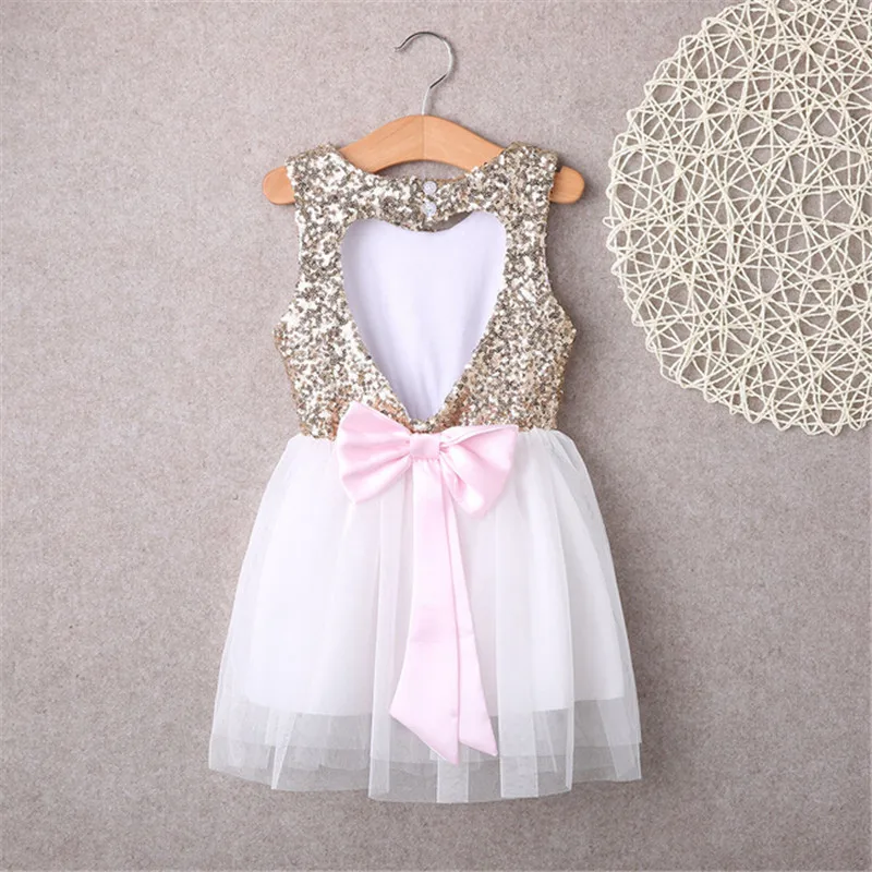 AA 3-10Y Children Baby Girl Dress Clothing Sequins Party Gown Mini Ball Formal Love Backless Princess Bow | Детская одежда и обувь