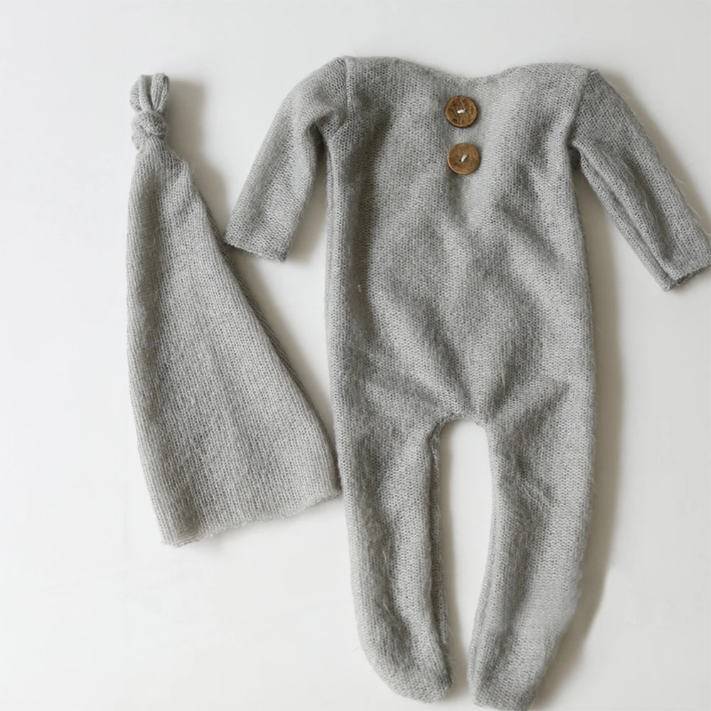 Набор для фотосъемки новорожденных малышей мохеровые вязаные комбинезоны с длинными рукавами цельные костюмы с шапочкой для младенцев акс... от AliExpress WW