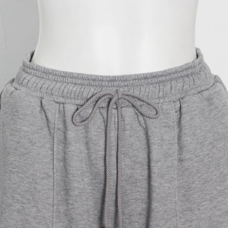 

TWOTWINSTYLE Casual Gray Two Piece Set For Women O Neck Long Sleeve Sweatshirt Wide Leg Pants Female Sets 2020 Fashion New Tide