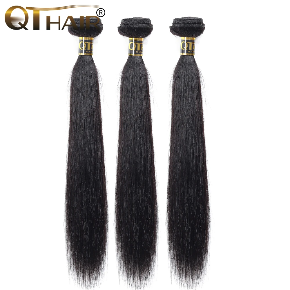 QT Hair Peruvian Straight Hair Weave 3 Bundles 100% Human Hair Weave Non-remy Black Color Peruvian Hair Bundles Fast Ship