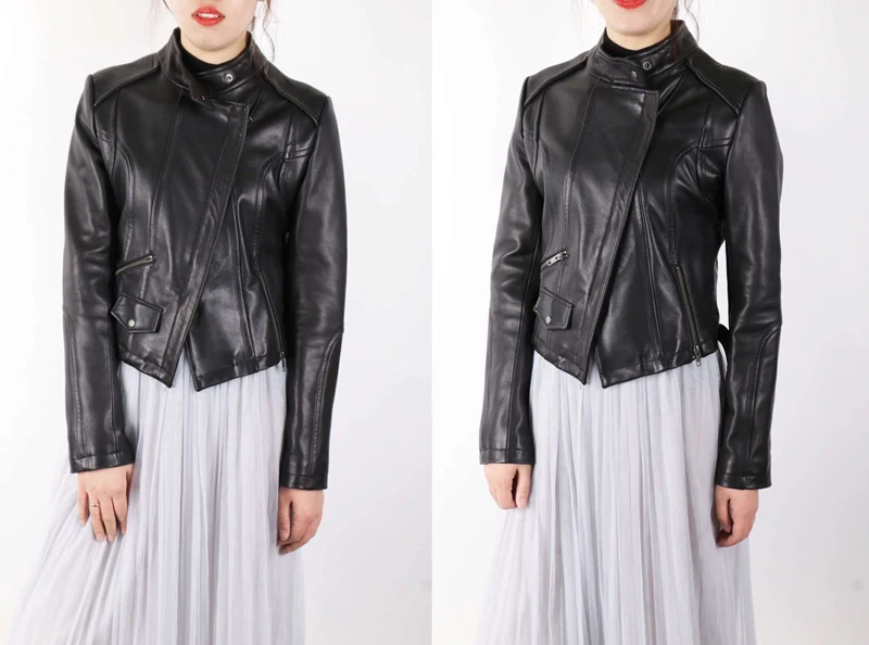 Women's branded genuine leather motocycle coats ladies natural sheepskin jackets turn-down collar black plus oversized 2xl xxl