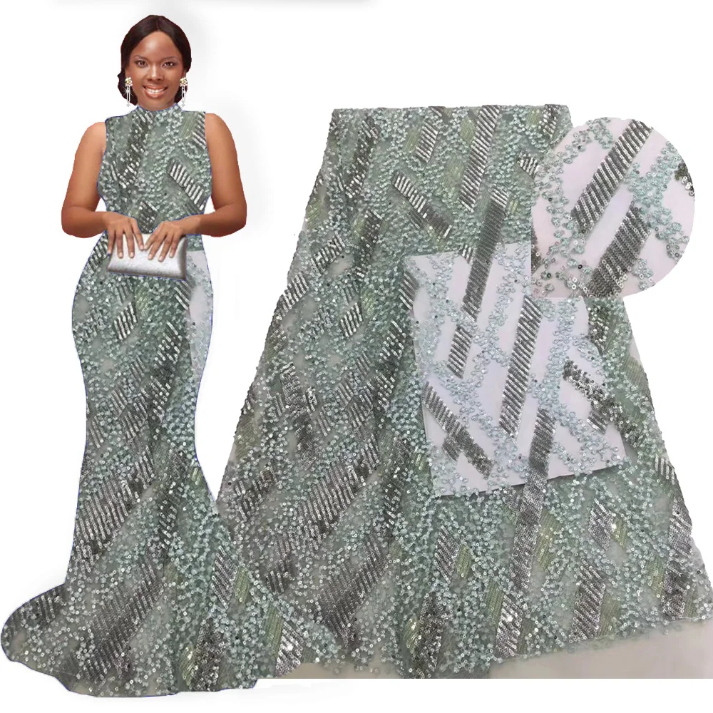 Мятно-зеленая африканская кружевная ткань 2019 Высококачественная вышитая с