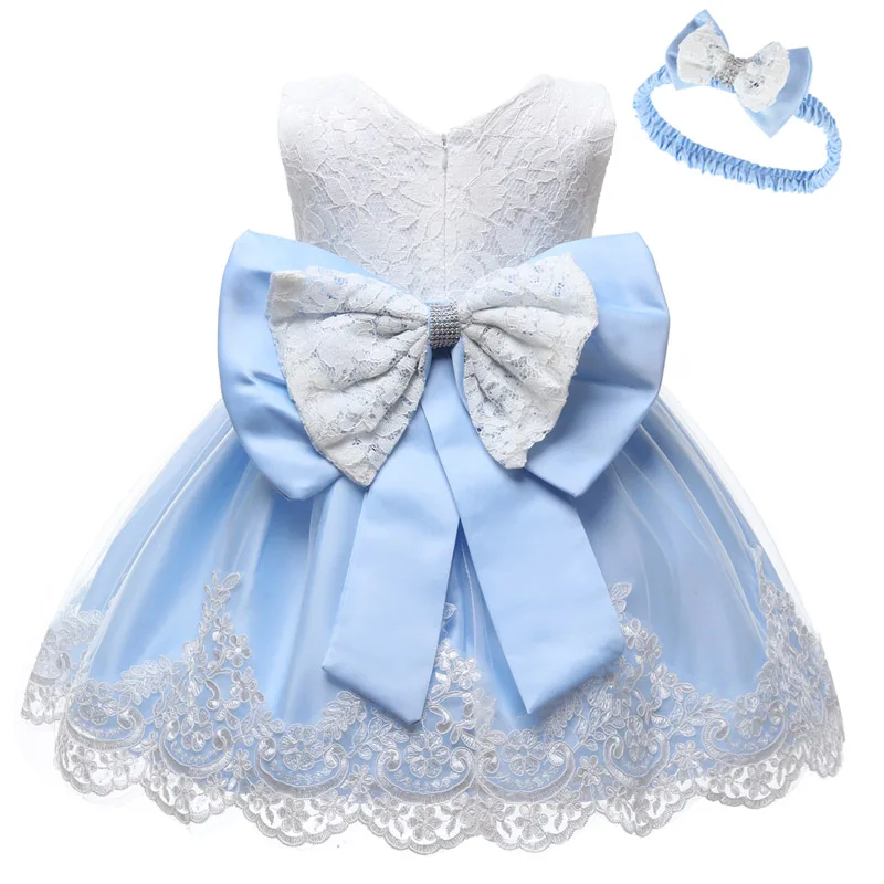 Blue Vestido infantil летние Одежда для маленькой девочки для разного рода вечеринок: свадеб, Платья для девочек, одежда новорожденных Костюмы Платье для первого дня рождения - Цвет: Blue