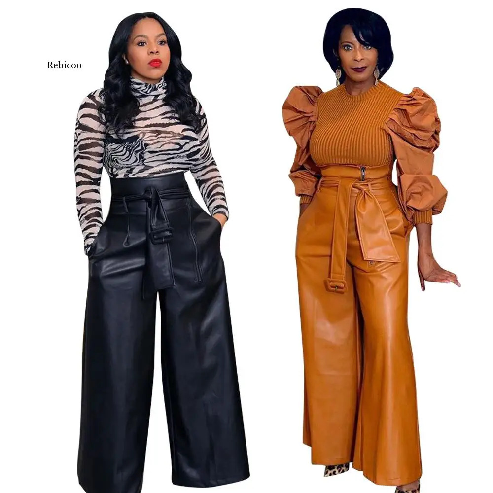 

Брюки женские из искусственной кожи с высокой талией