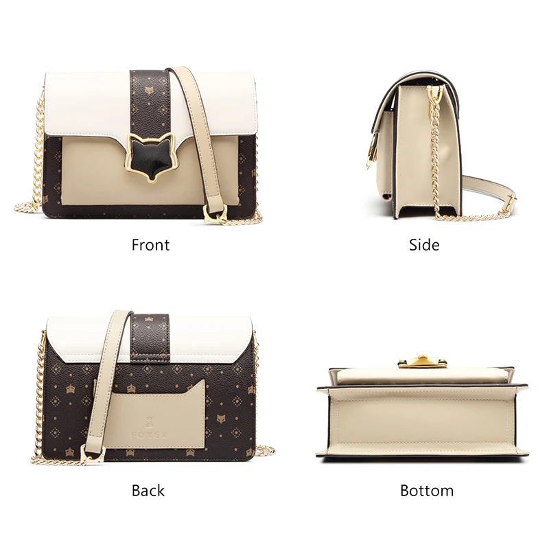 Женская кожаная сумка конверт FOXER черная элегантная Кроссбоди на цепочке с