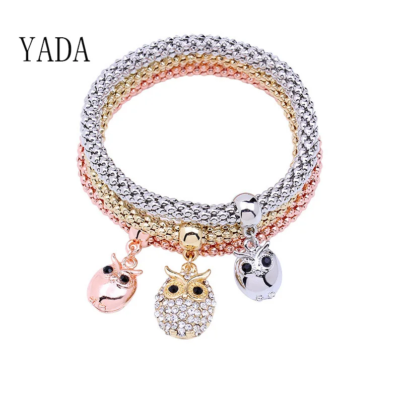 

YADA Gifts 3Pcs crystal Owl Crown Bracelets&Bangles Charm For Women Rhinestone Bracelet Casual Jewelry alloy Bracelet BT200115