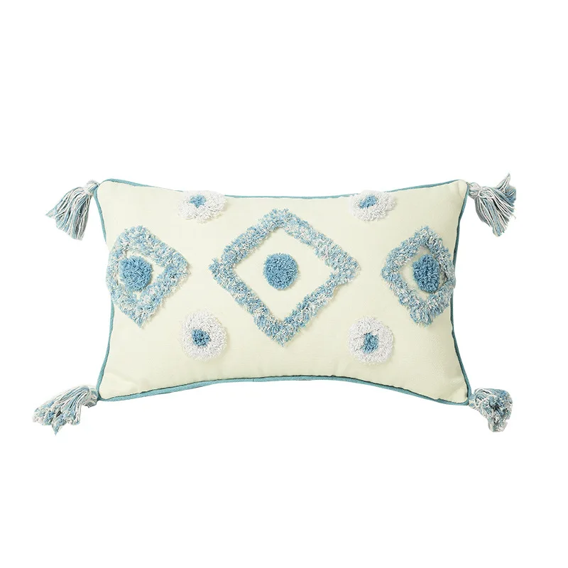 В богемном стиле Стиль подушка крышка белого и голубого цвета наволочка с