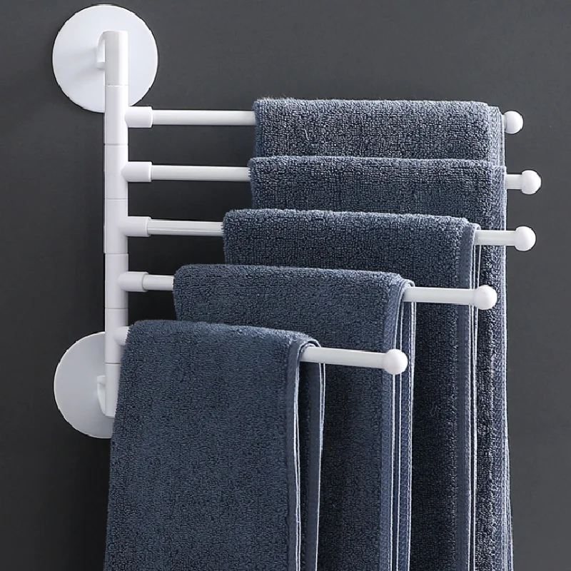 

Multi-bar Towel Rack Wall Mounted Rotating Punch-free 180 Degree Bathroom Bath Towel Hanger Holder Stand Multifunctional Tools