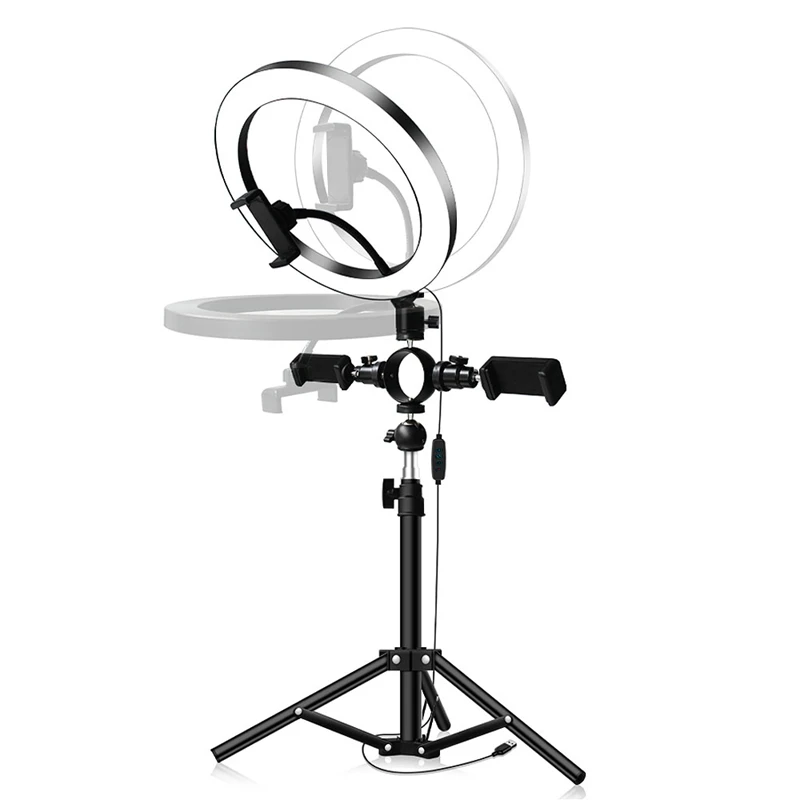

Selfie LED Ring Light with Tripod Stand 3 Phone Holders for Photography Camera Video Recording Makeup Live Stream Lighting Lamp