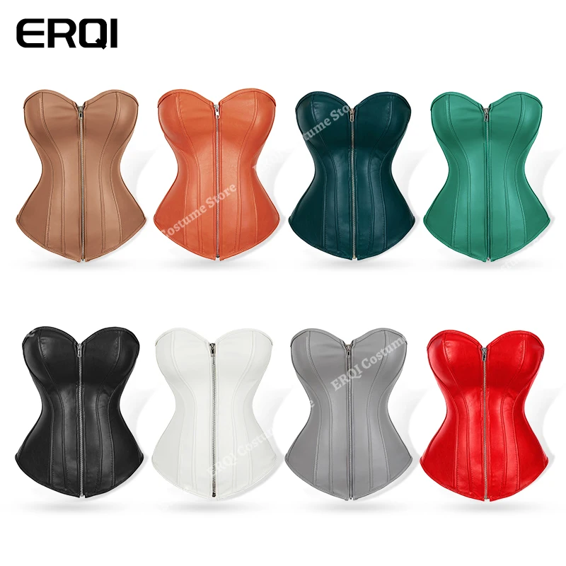 Коричневый кожаный корсет Топ для женщин красное сексуальное нижнее белье
