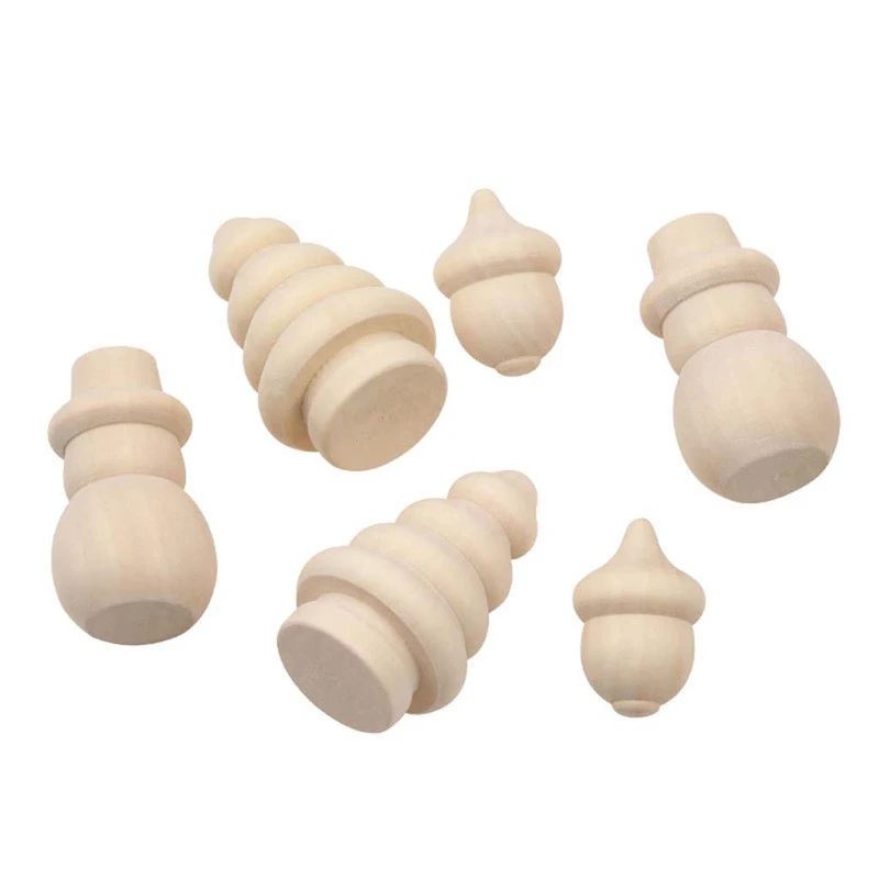 

26pcs/box Schima Superba Wooden Snowman Xmas Tree Acorn DIY Painted Carved Toy