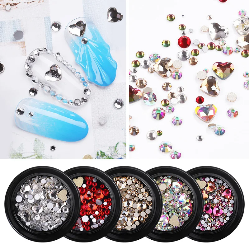 1 коробка цветные яркие AB цвета сердце круглые с плоским дном прозрачные стразы