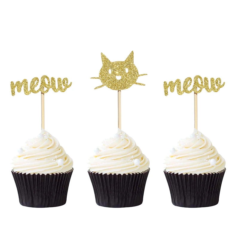 gold cat meqw 12 шт красочные вспышки торт Топпер вечерние поставки кожаное сердце счастливое украшение для именинного торта для кекса День рождения украшения - Цвет: gold cat meqw