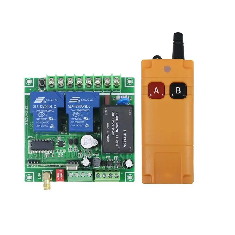 

433mhz AC 220 V 240 V 250V 380V 2 CH RF Wireless Remote Control 30A relay for Industrial farm electric light power switch