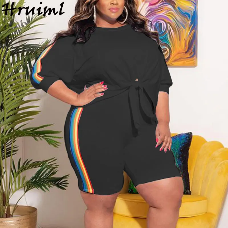 

Tracksuit for Women 2022 Long Sleeve Tops Short Pants Patchwork Fashion Two Piece Set Wholesale L-4XL Knitted Fitness Shorts Set