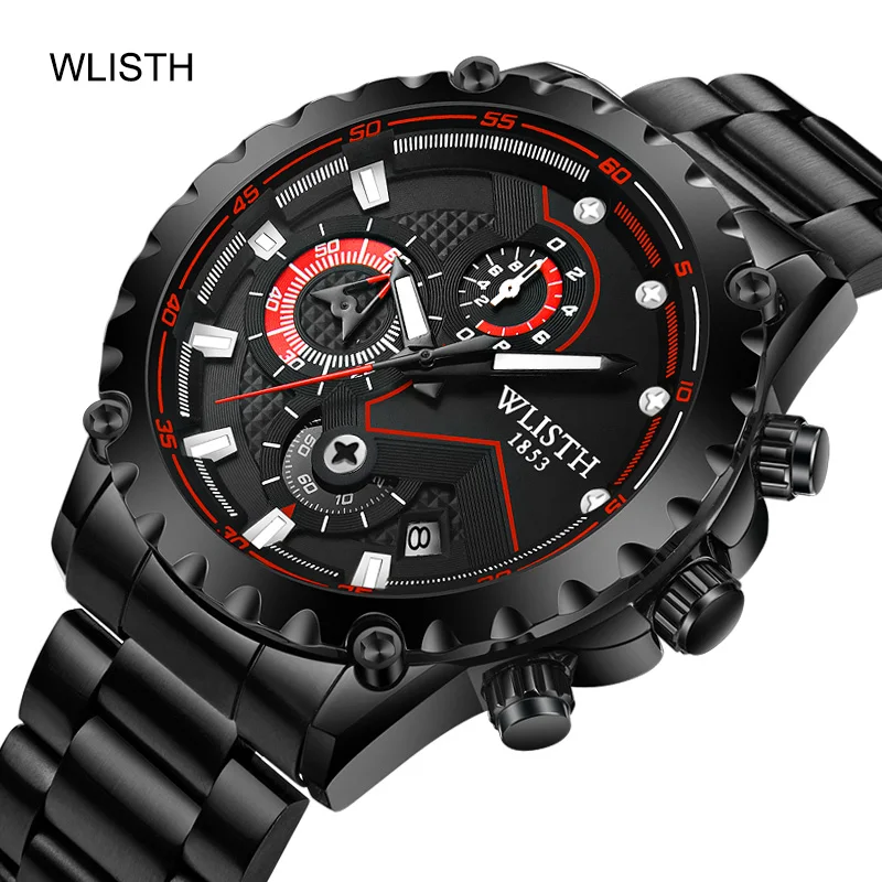 

WLISTH Men Watch Luxury Brand Multifunction Waterproof Digital Clock Military Quartz Sport Chronograph Stainless steel strap