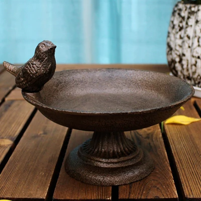 Круглая чугунная кормушка для птиц с круглой основой, домашний садовый декор, Настольная Тяжелая железная тарелка для хранения, декоративная тарелка