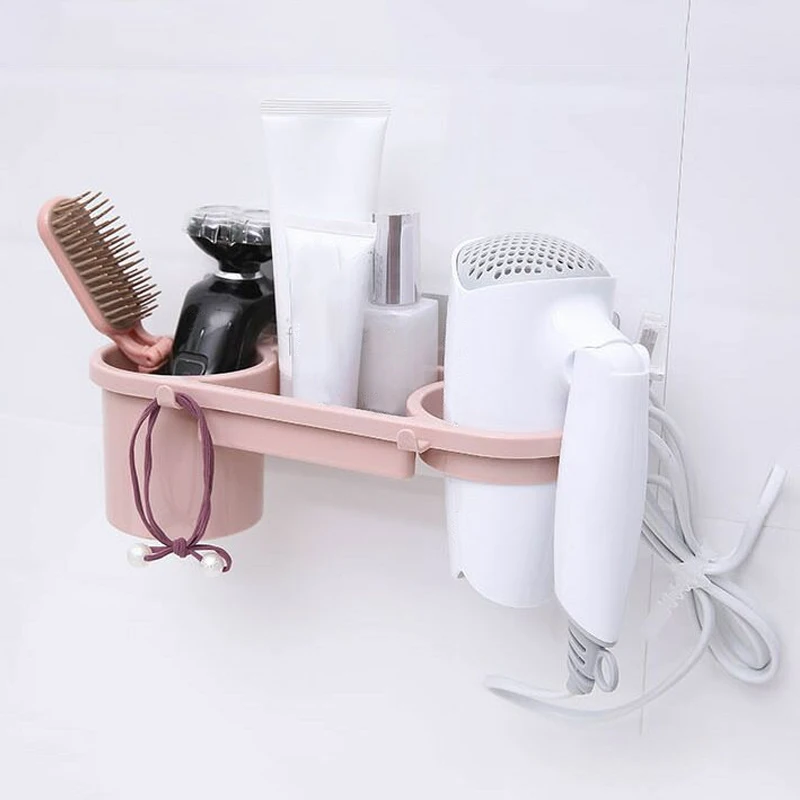 

Bathroom Hair Dryer Holder ABS Wall Stand Sturdy Adhesive Wall Mounted Stand Washroom Storage Rack Multifunction