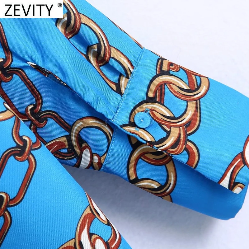 Zevity 2022 Женская винтажная блузка с принтом цепей Повседневная приталенная