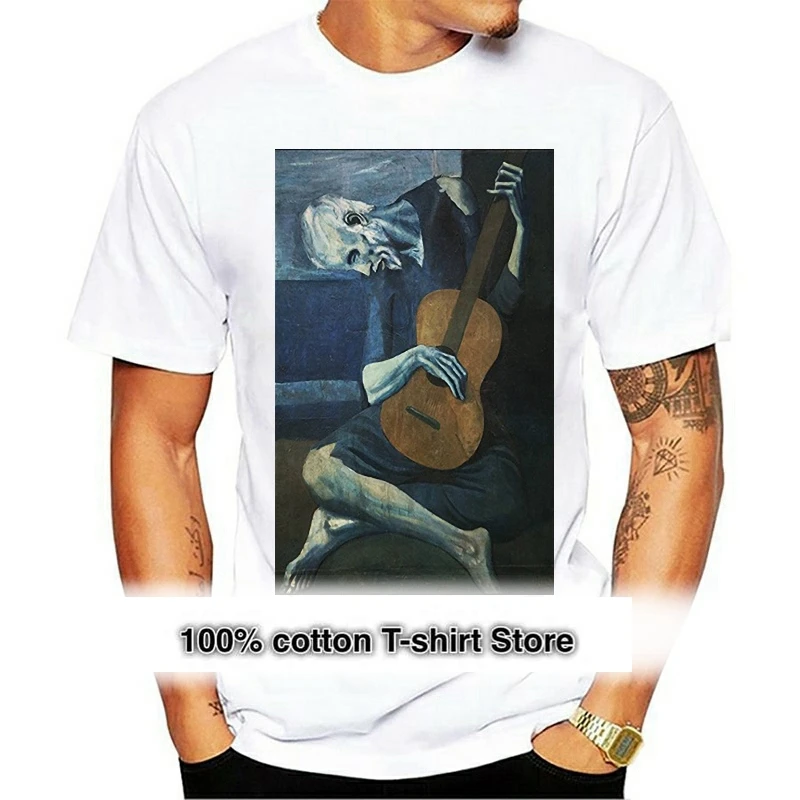 

Men T shirt Old Guitarist by Pablo Picasso T Shirt Summer Fashion Cotton T Shirt Round Neck Printed Tee Black women