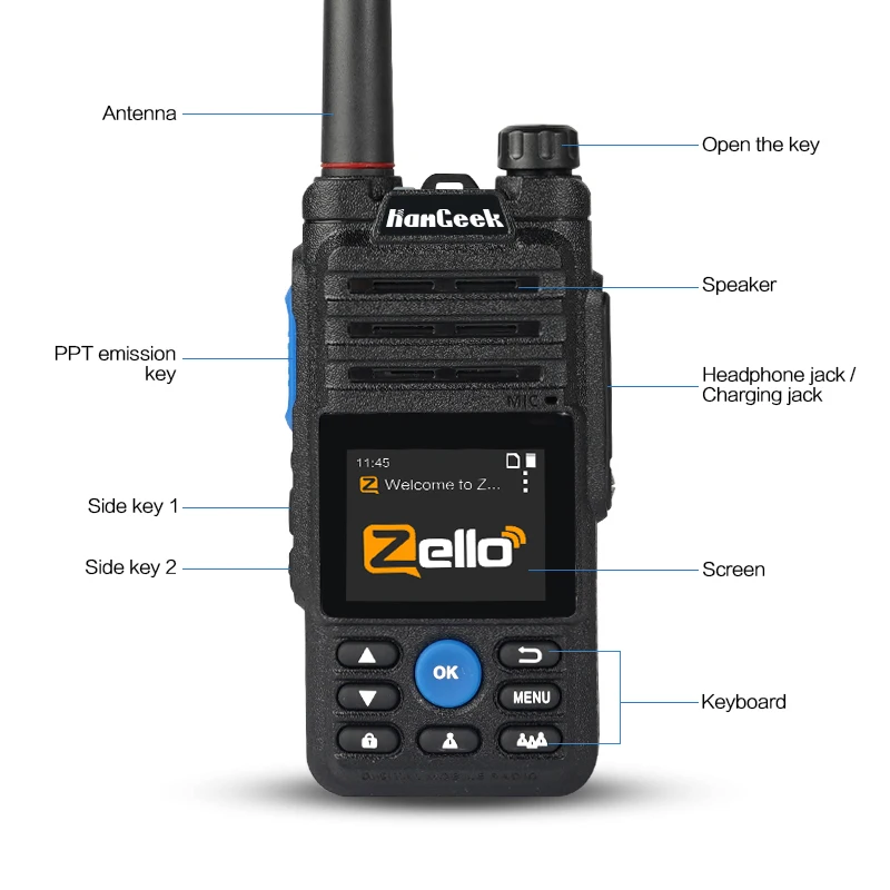 Радиостанция HamGeek HG-369 POC Wi-Fi Bluetooth 2G/3G/4G для Zello Real-pttc Расстояние связи 5000 км |