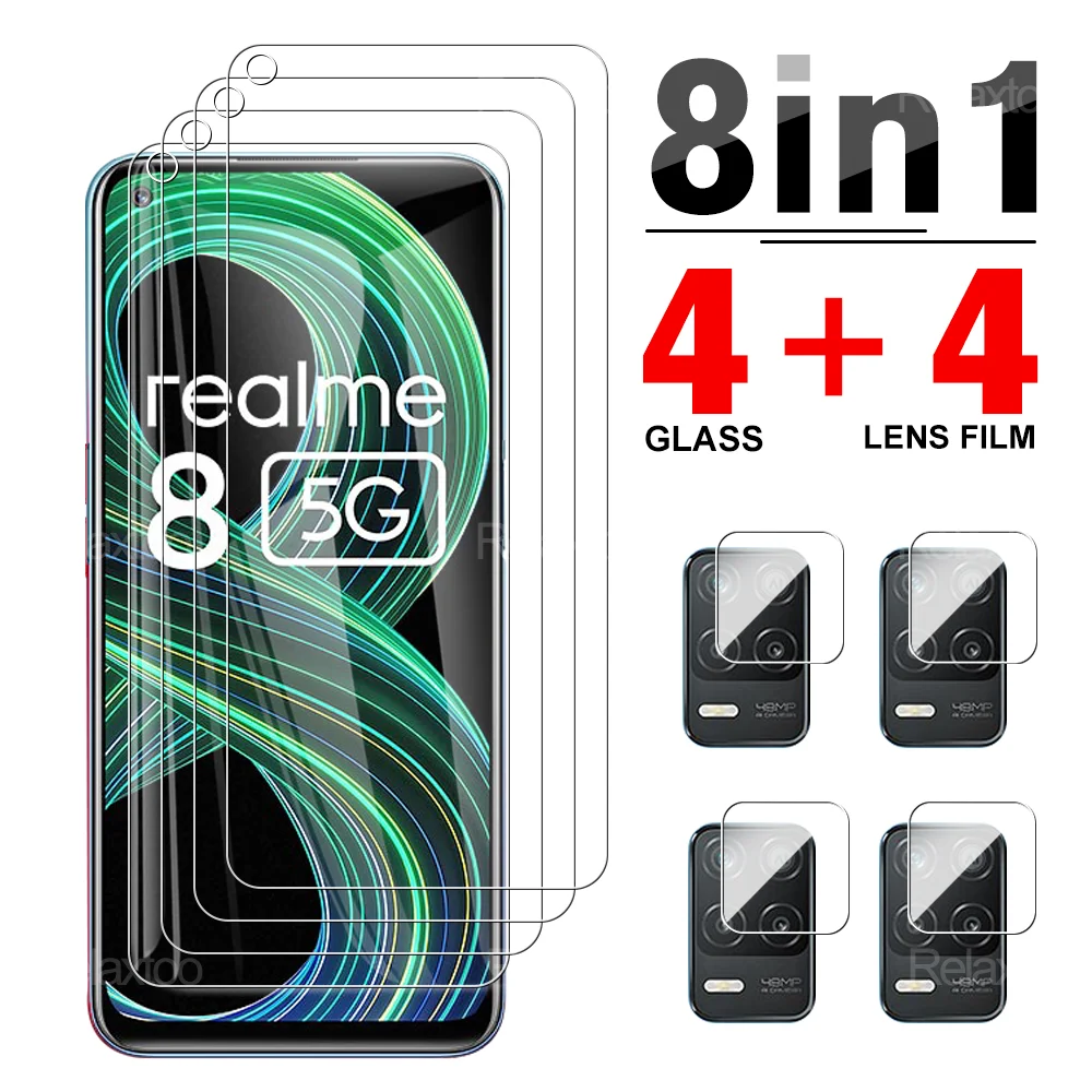 

8 в 1 закаленное переднее стекло + мягкое стекло для объектива камеры Oppo Realme 8 8i 7 7i Pro 5G 4G защита для экрана Защитная пленка