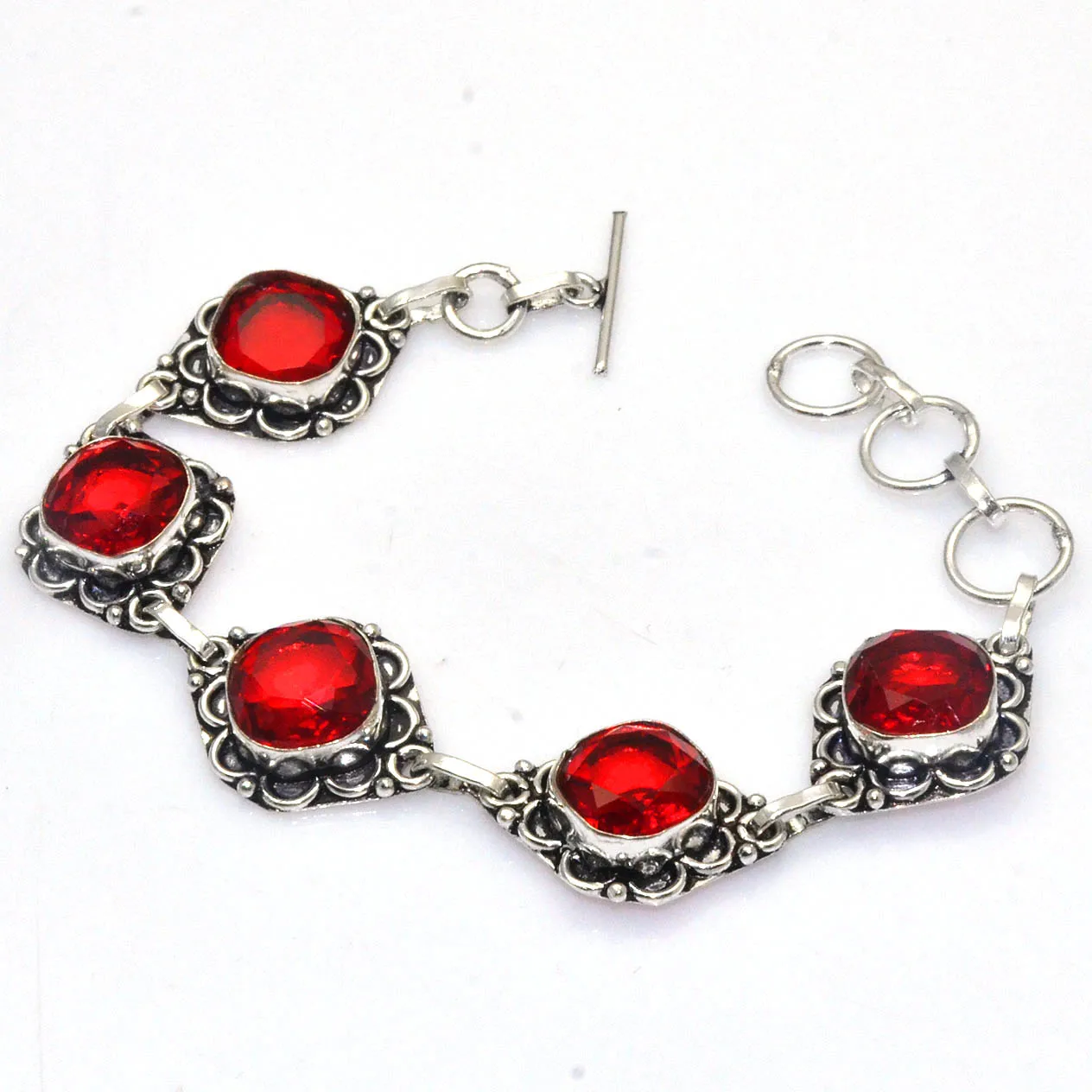 

Genuine Garnet Silver Copper Bracelet , Women Jewelry gift, 20.5 cm, B4102